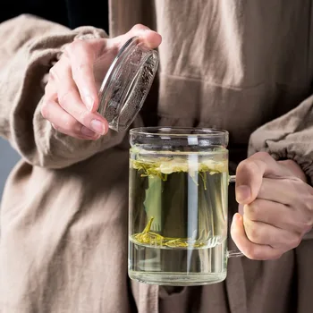 

400ml Men and Women Glass Tea Cup with Handle Lid Home Office Student Tea Separation Filter Mug Custom Advertising Mug