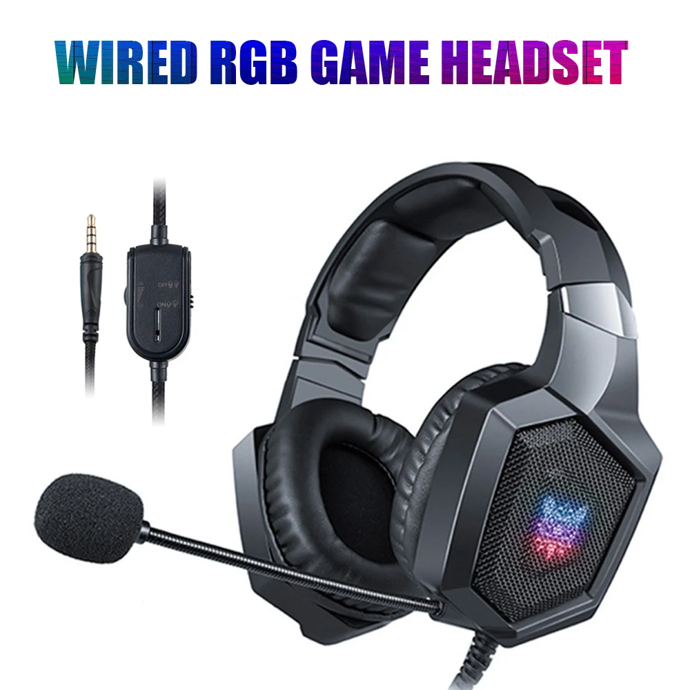 Проводная RGB светодиодный игровая гарнитура с микрофоном для ПК ноутбук Xbox