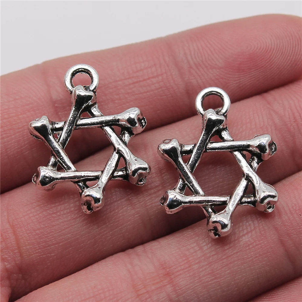 

Wholesale 60pcs/bag 20x26mm Bone Six Star Pendant Charms Wholesale Antique Silver Color Zinc Alloy Jewelry Findings