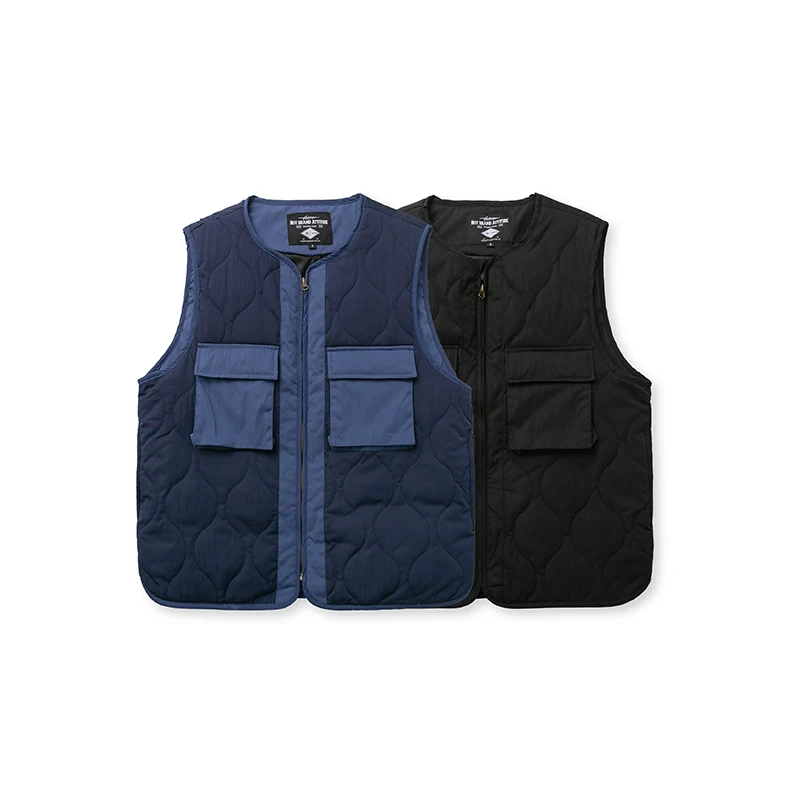 

Men's winter new style three-dimensional patch pocket quilted cotton collarless vest