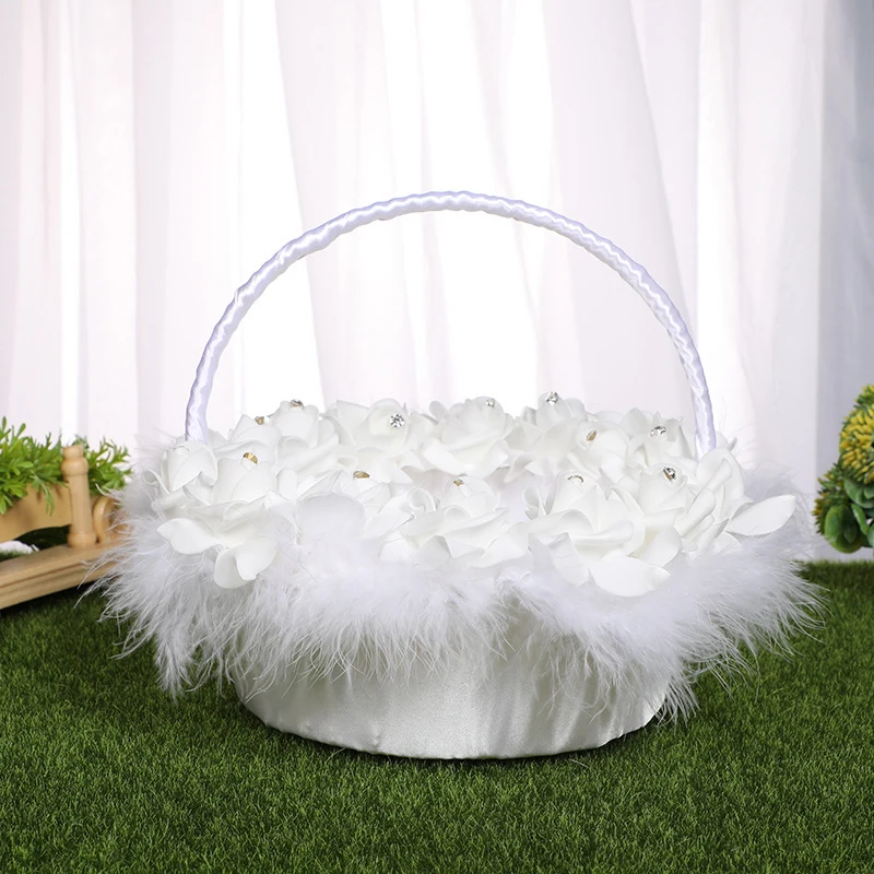 

Ostrich Hair Basket Wedding Ceremony Romantic Event Party Banquet Decor Storing Candy Confetti Gift Storage Basket