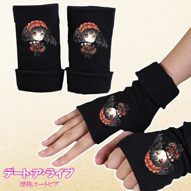 Date A Live Tokisaki Kurumi Cotton Warm Half Finger Wrist Mittens Knitting Gloves Fashion Cosplay Props Accessories Gift Winter