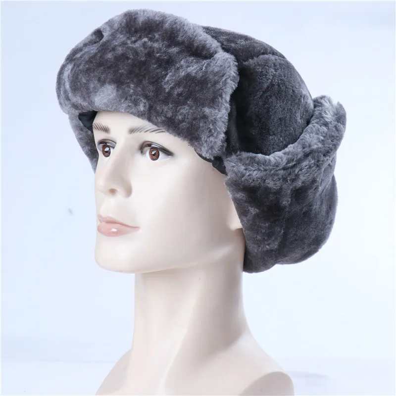 Soviet Union Badge Pilot Warm Hat Artificial Rabbit Fur Outdoor Earmuffs Hat Full Fur Cold-Proof Lumberjack Wind-Proof Cap best men's bomber hats