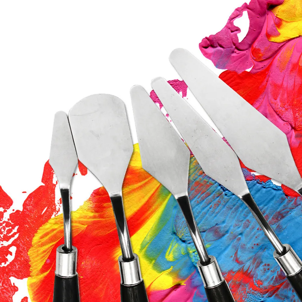 5Pcs Arts Painting Tool Set Flexible Blades Professional Stainless Steel Spatula Palette Knifes Kit for Oil Painting Knife Fine