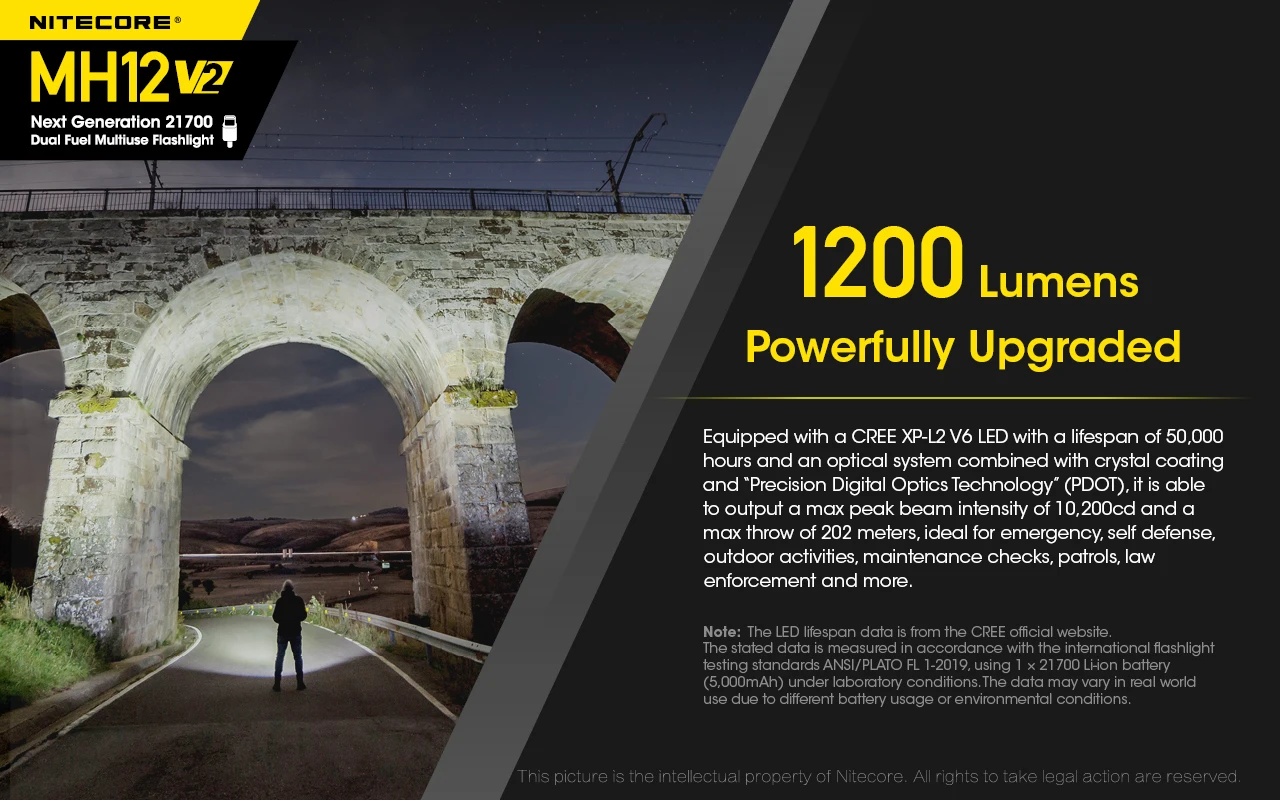 Led com 5000 Nitecore Lanterna Tática Recarregável 1200 Lumens Luz Dura Utiliza um Cree Xp-l2 v6 Mah Bateria Mh12v2 3 Nitecore mh12v2 lanterna tática recarregável 1200 lumens