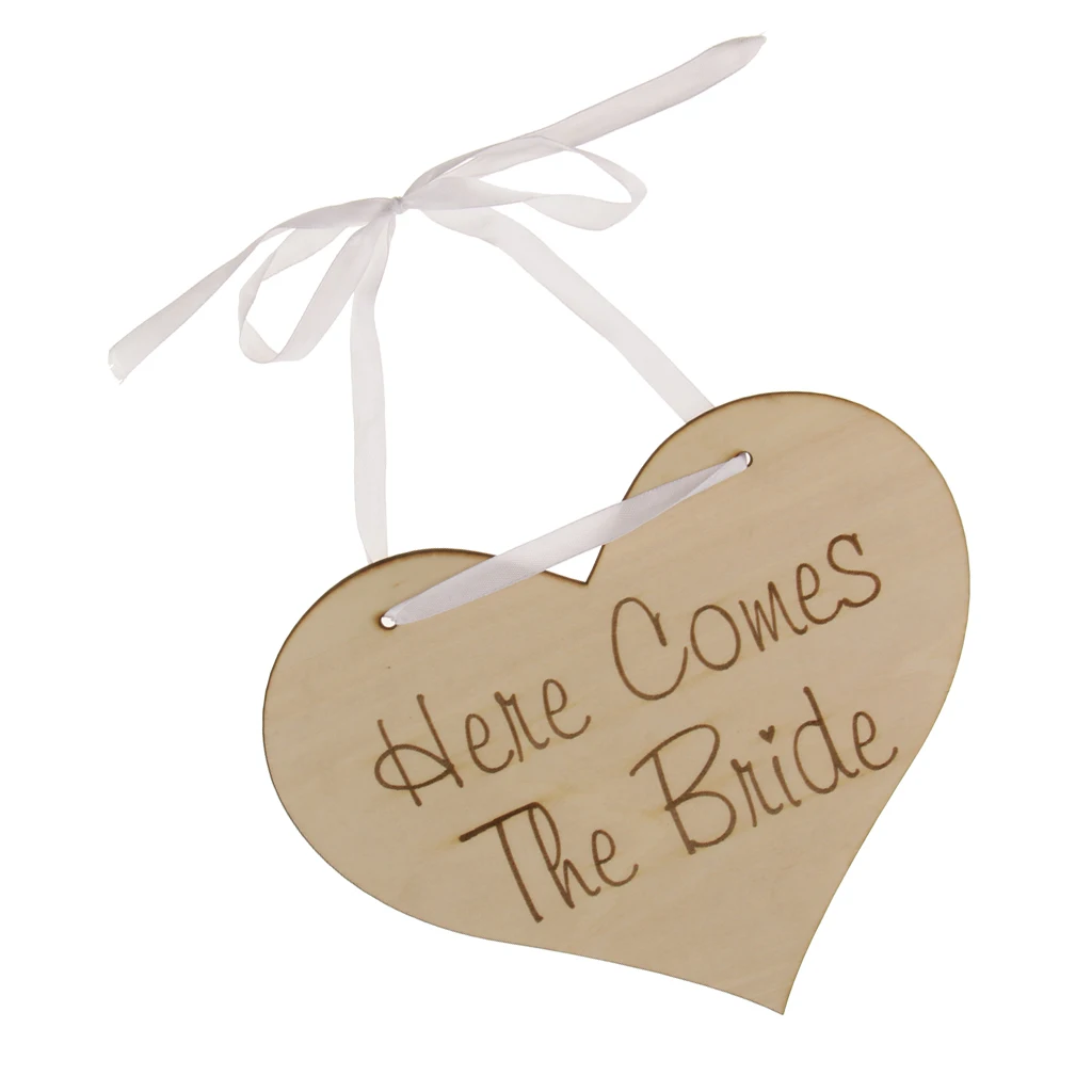 

Here Comes Your Bride Wooden Heart Board Sign Rustic Wedding Portable Decorations