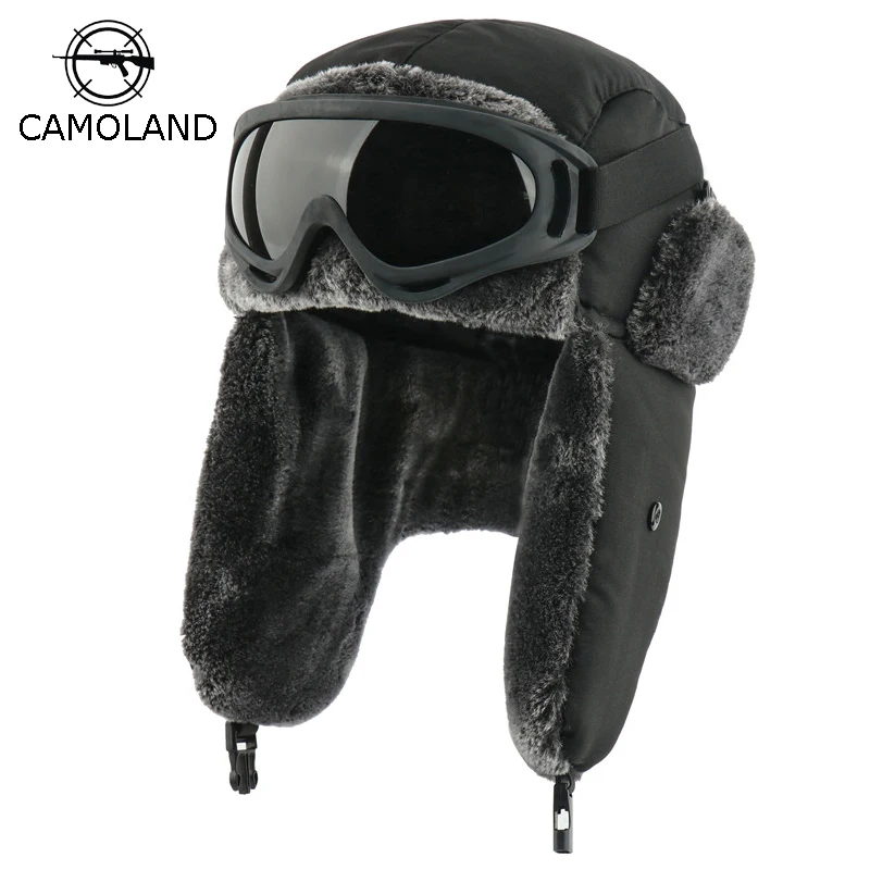 Winter Waterproof Bomber Hats Earflap Russian Ushanka With Goggles Men