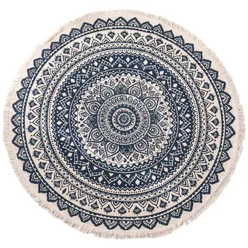 

Bohemian Style Round Cotton Rugs Washable Non-Slip Floor Mats for Living Room Bathroom Bedroom 90cm