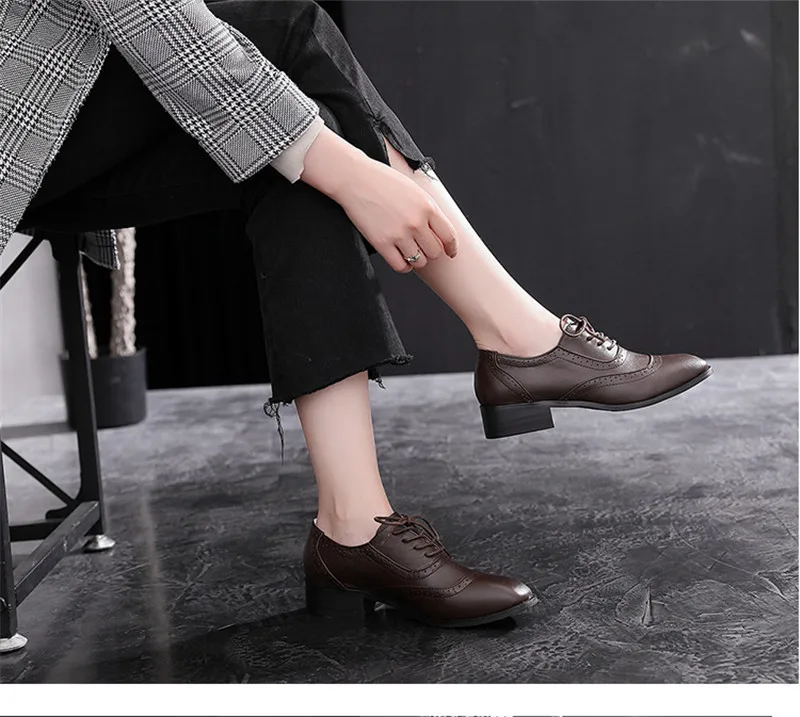 Handmade Big Size 32-42 Women Oxfords Shoes Vintage Genuine Leather Brogues Oxford Shoes For Woman British Carved Ladies Oxfords (32)