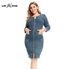 LIH HUA Women's Plus Size Denim Dress High Flexibility Slim Fit Dress Casual Knitted Dress ► Photo 2/6