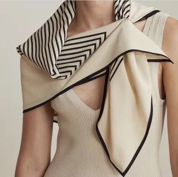 

New European and American sun protection black scarf stripe pattern large square scarf with all kinds of 90cm scarves