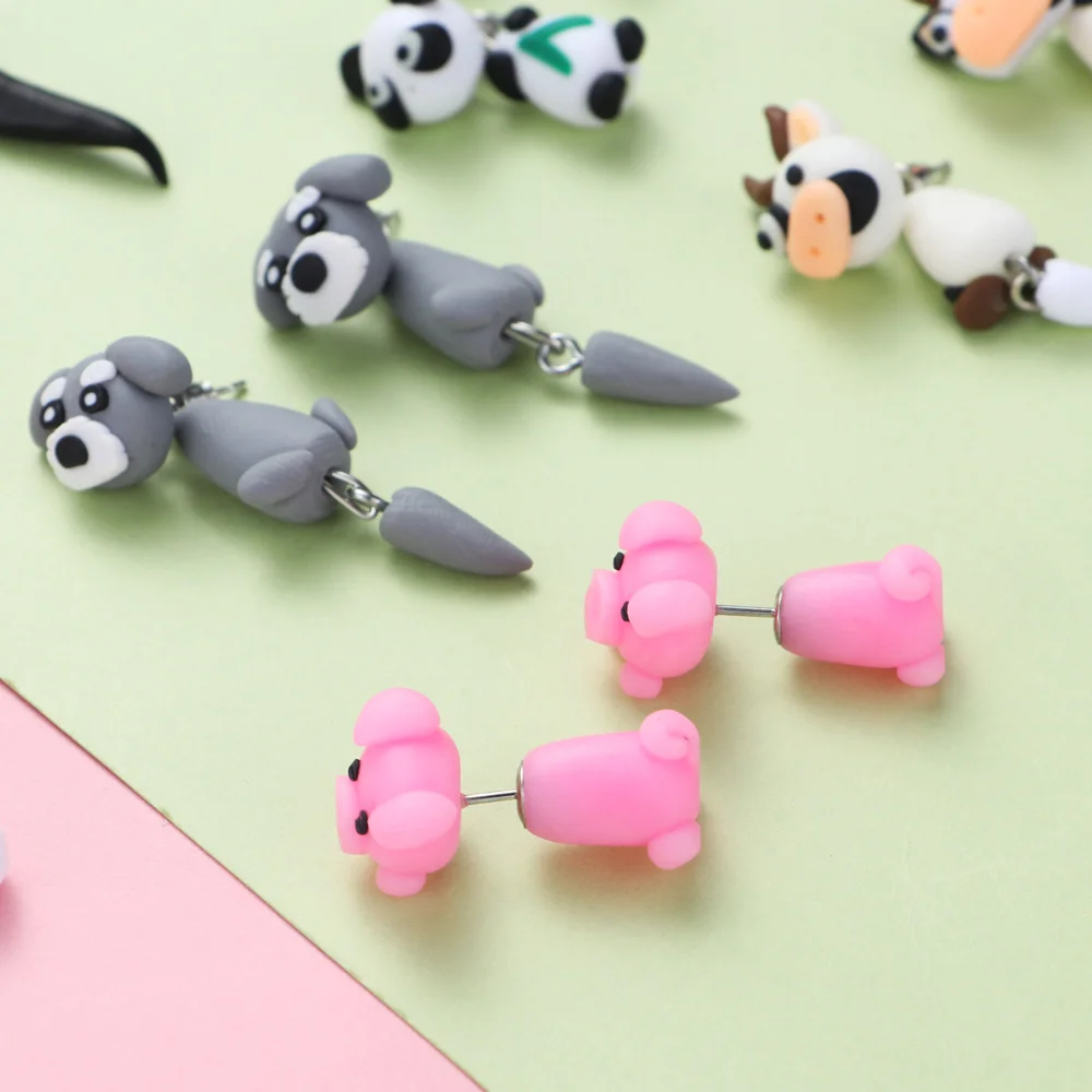 

1Pair 3D Handmade Cartoon Ear Stud Polymer Clay Animal Earrings Cute Cat Piranha Cannibal Flower Eardrop Jewelry Accessories