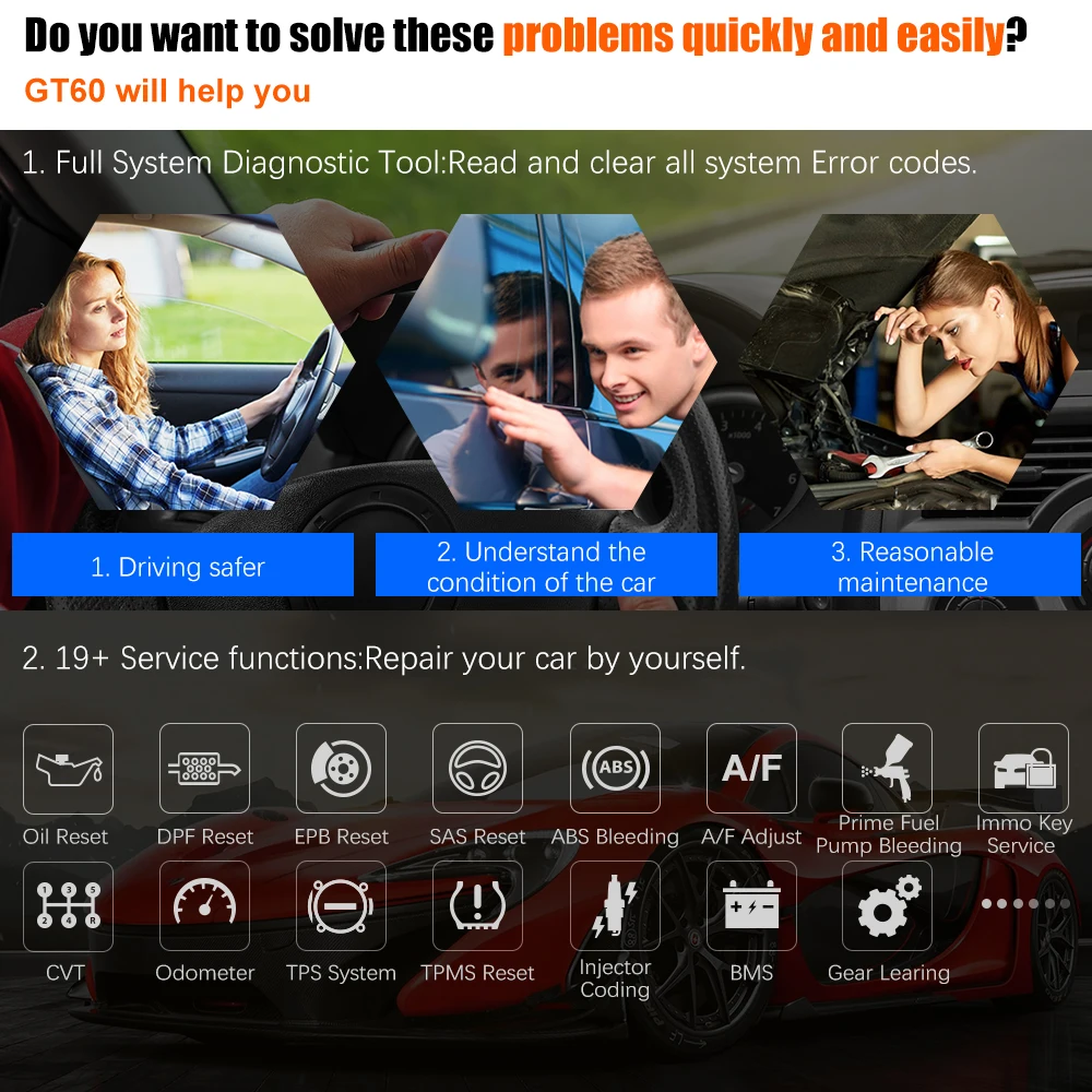 Автомобильный диагностический сканер Foxwell GT60 OBD2 устройство для чтения кодов DPF BMS