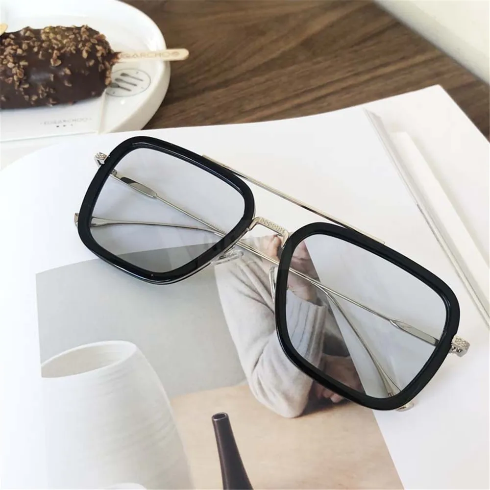 Винтажные градиентные Мужские солнечные очки больших размеров UV400 двойной луч вождения солнцезащитные очки для женщин Высокое качество модные очки FML - Цвет линз: black silver