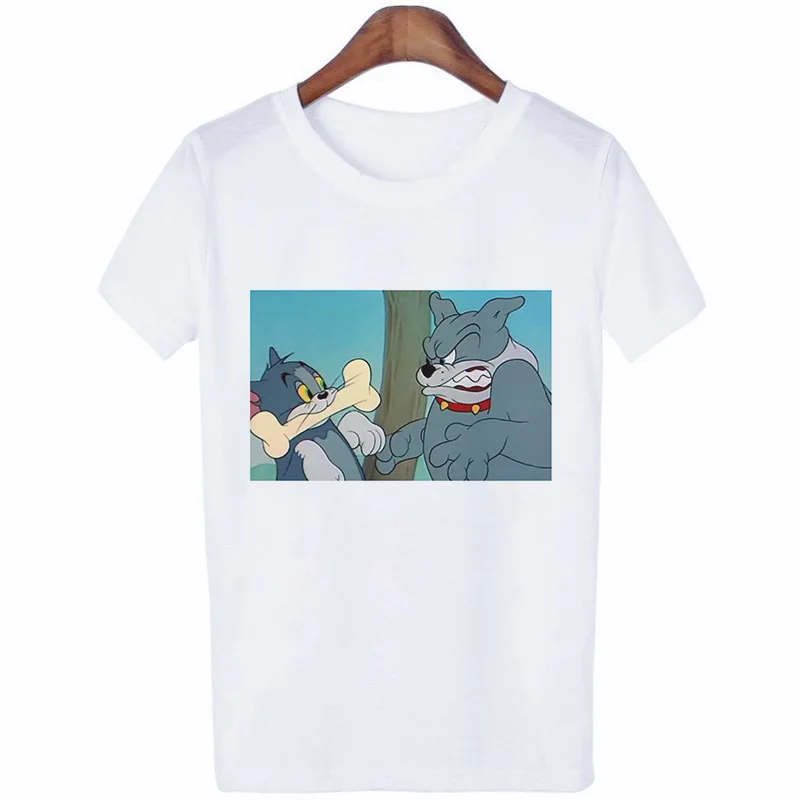 Женская футболка с изображением мыши, Джерри, дышащего кота, Тома, кавайная футболка, летняя повседневная футболка в стиле Харадзюку