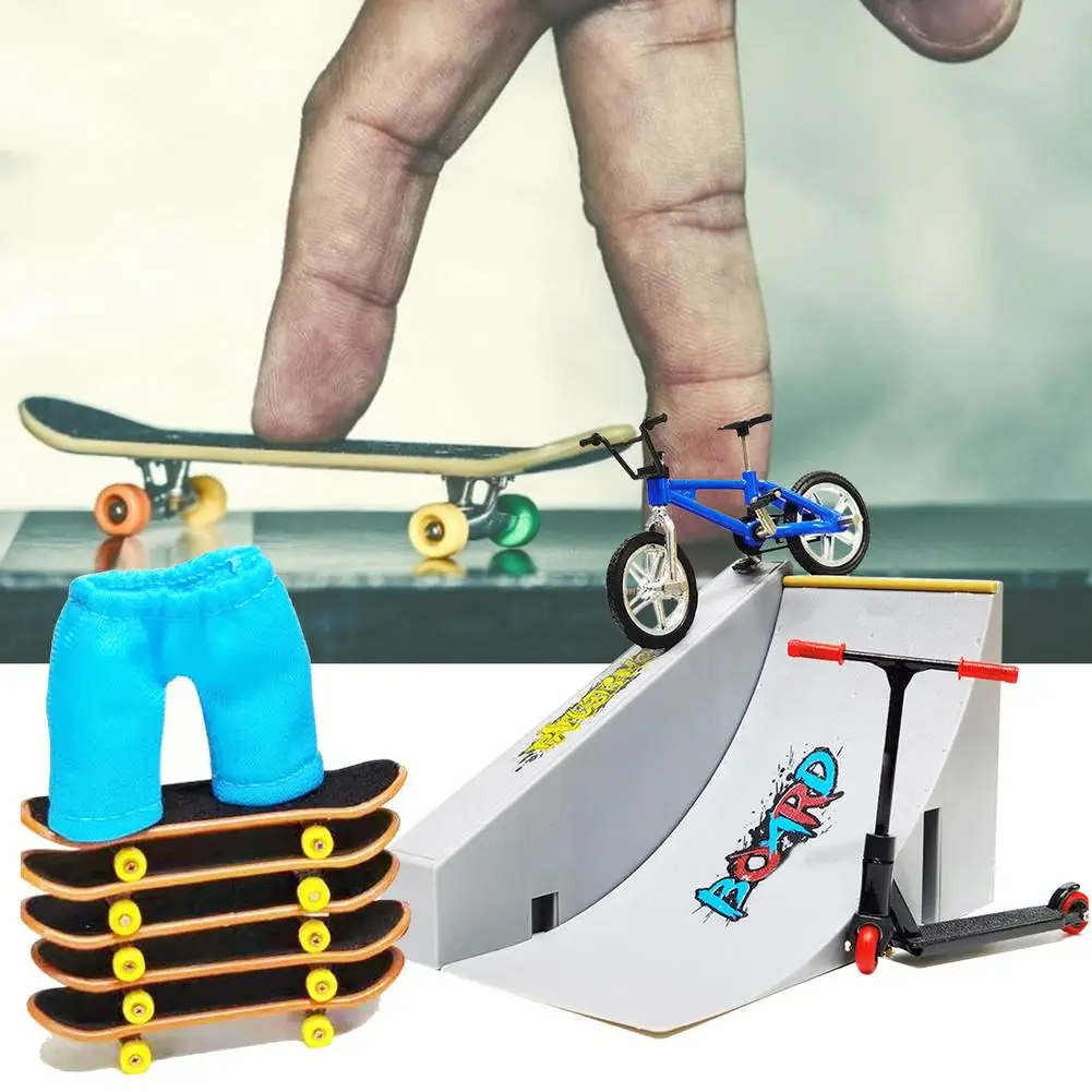 

Finger Skate Park Kit Mini Alloy Finger Toy Set Fingerboard Skateboarding Finger Bicyle Fingertip Bikes Toys For Kids Gift