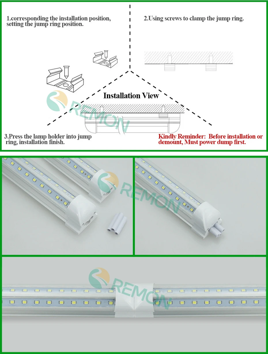T8 LED Tube Light 2FT 20W 2000lm 6500K 3000K Cool Warm White Clear Cover Dual V-Shape 2FT Tube Light Integrated Fixture T8 LED