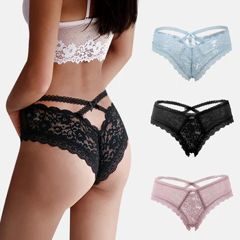 

Women Sexy Seamless Panties Lace Mesh Hollow Out Thong Plus Size Briefs Woman Floral Lingerie Female intimate women Briefs