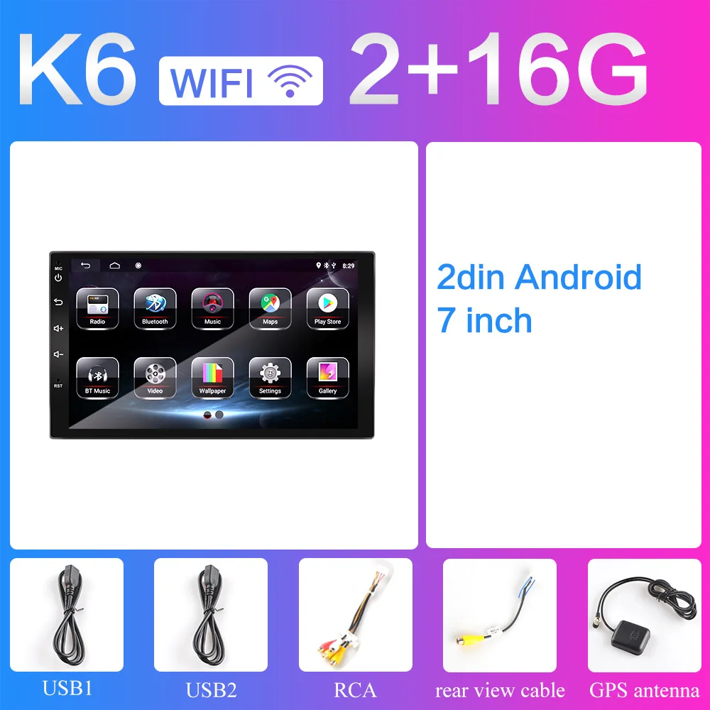 K6 2G 16G rom 2 Din " Android 8,1 Автомагнитола 2DIN HD Авторадио 4G WiFi USB FM Аудио Видео Мультимедиа стерео плеер универсальный gps навигация - Цвет: K6 2G 16G rom