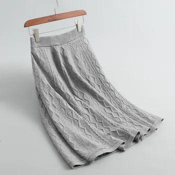 

Sherhure 2019 Women High Waist Knitted Hollow Out Design Long Skirt Women Autumn Thin Gray Skirt Faldas Jupe Femme Saia