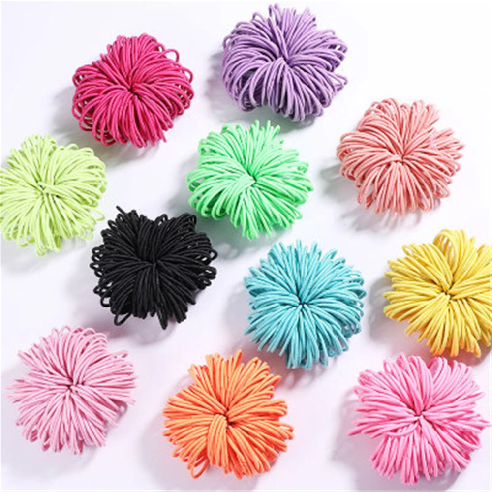 

100PCS/Lot Girls Candy Colors Nylon 3CM Rubber Bands Children Safe Elastic Hair Bands Ponytail Holder Kids Hair Accessories New