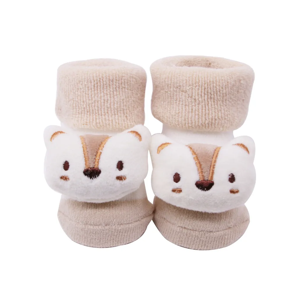 Beige Новые детские носки для новорожденных, хлопковые нескользящие носки для мальчиков и девочек, мультяшный колокол, 813 - Цвет: Beige
