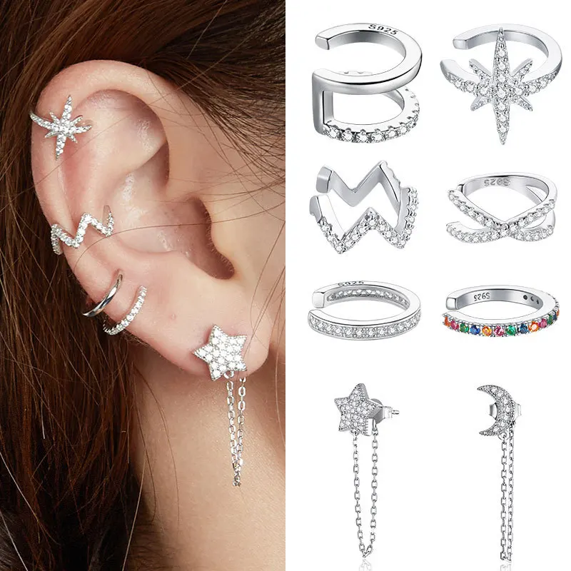 Pendientes minimalistas para mujer, pendientes de Color plateado, sin Piercing, cartílago falso, accesorios de tendencia, 2021