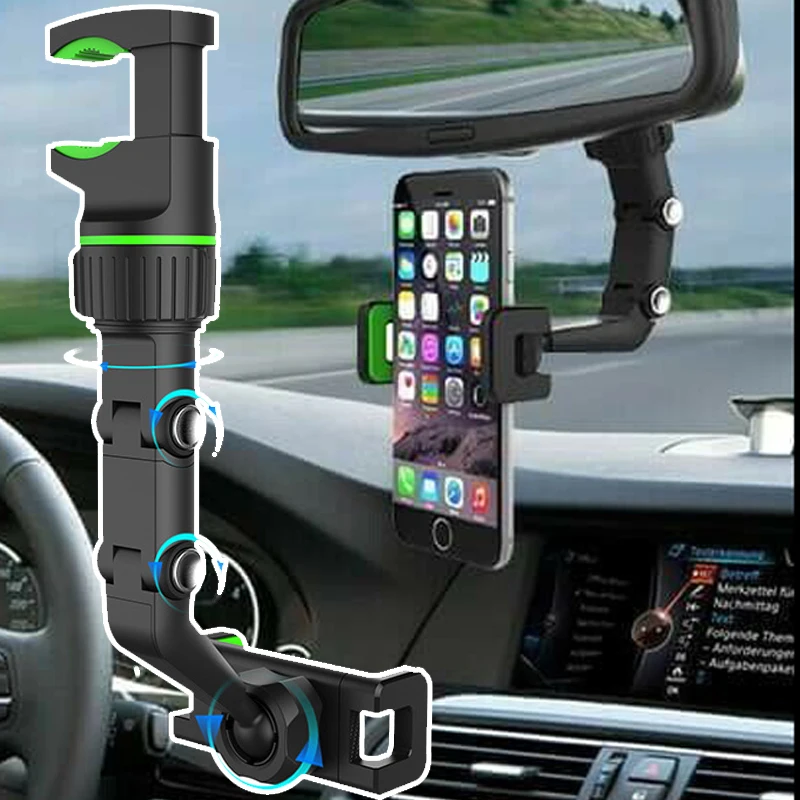 Car Phone Holder Multifunctional 360 Degree Rotatable Auto Rearview Mirror Seat Hanging Clip Bracket Cell for |