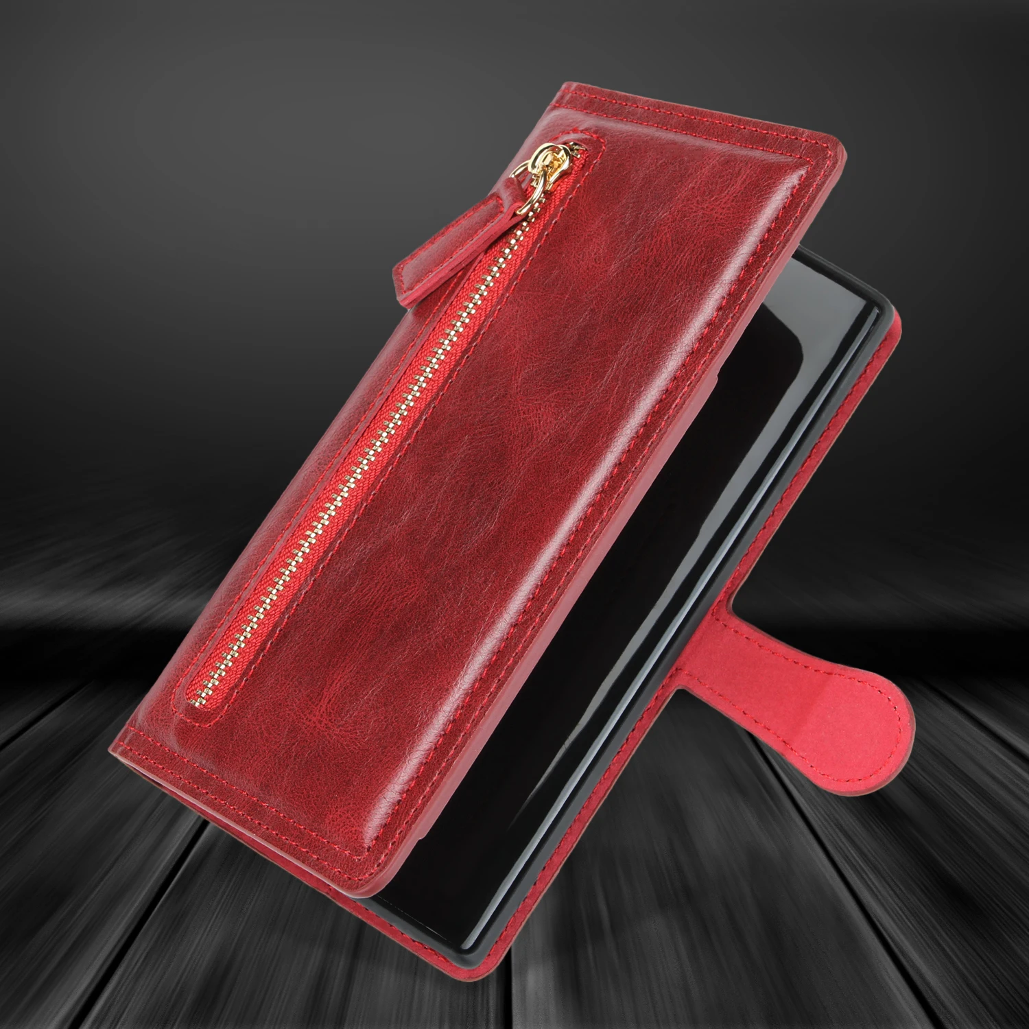 For Samsung Note 10Case Zipper Magnetic Flip Leather Wireless Charging Supported with Card Slot Coverfor SamsungS10 Note 10 Plus