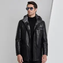 Высококачественная Экологичная мужская куртка из кроличьего меха с капюшоном на осень и зиму, новая мужская кожаная куртка средней длины со съемным капюшоном