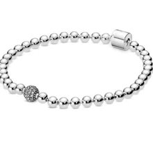 925 пробы серебряный браслет Гладкие бусины и паве хрустальный шар браслет и браслет подходит для бисера Шарм Diy ювелирные изделия
