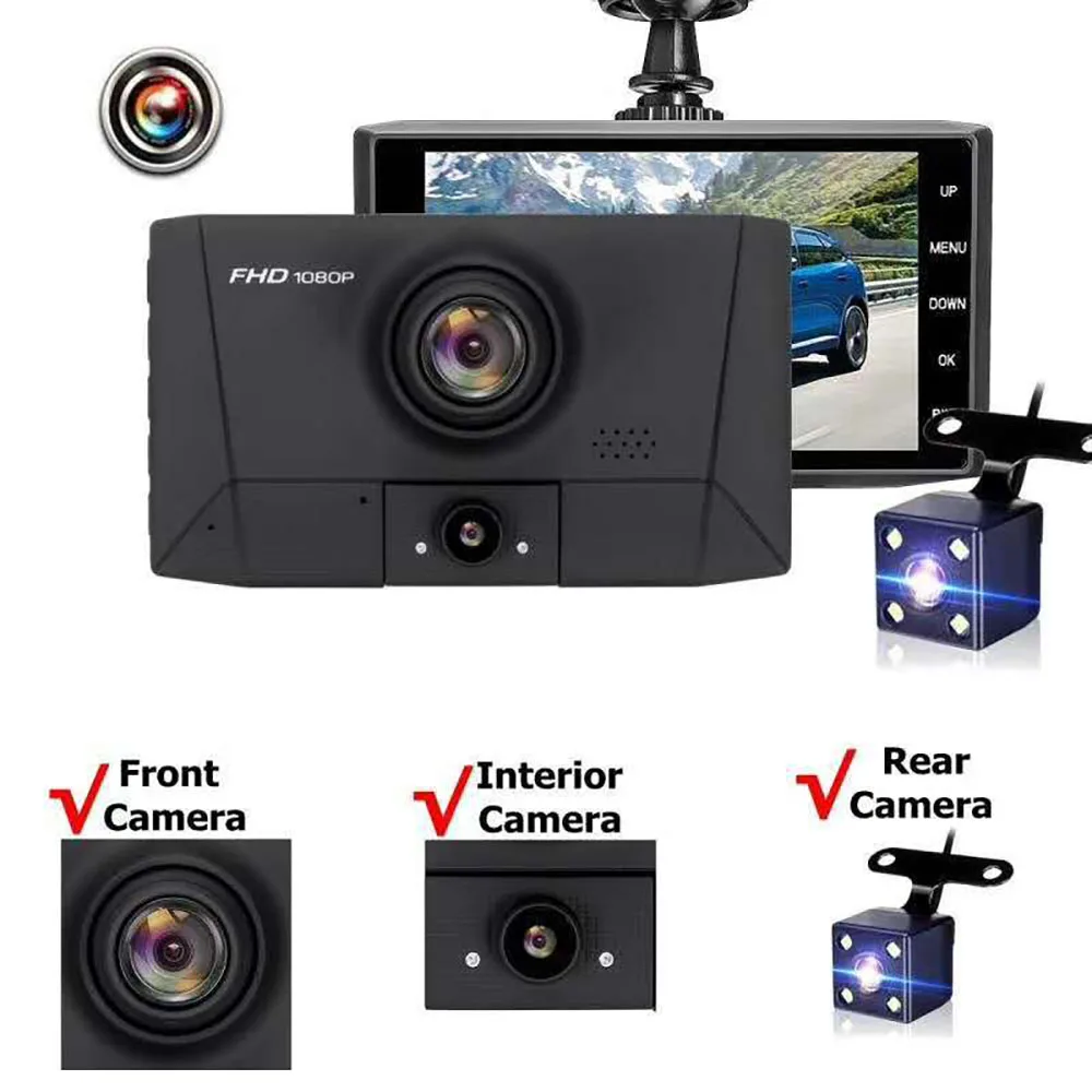 Автомобильный видеорегистратор 4 0 Full HD 1080P 3 камеры заднего вида DashCam