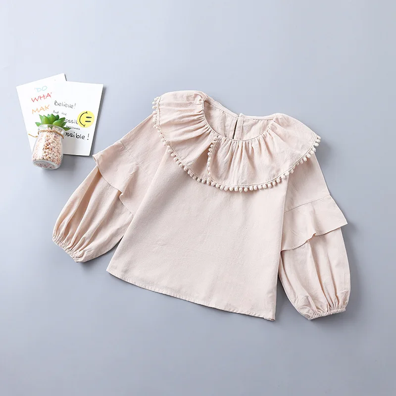 WeLaken/новая белая блузка детские блузки с рюшами для девочек, рубашка с кружевом, одежда для маленьких девочек детские белые блузки и рубашка - Color: LHJ25Khaki