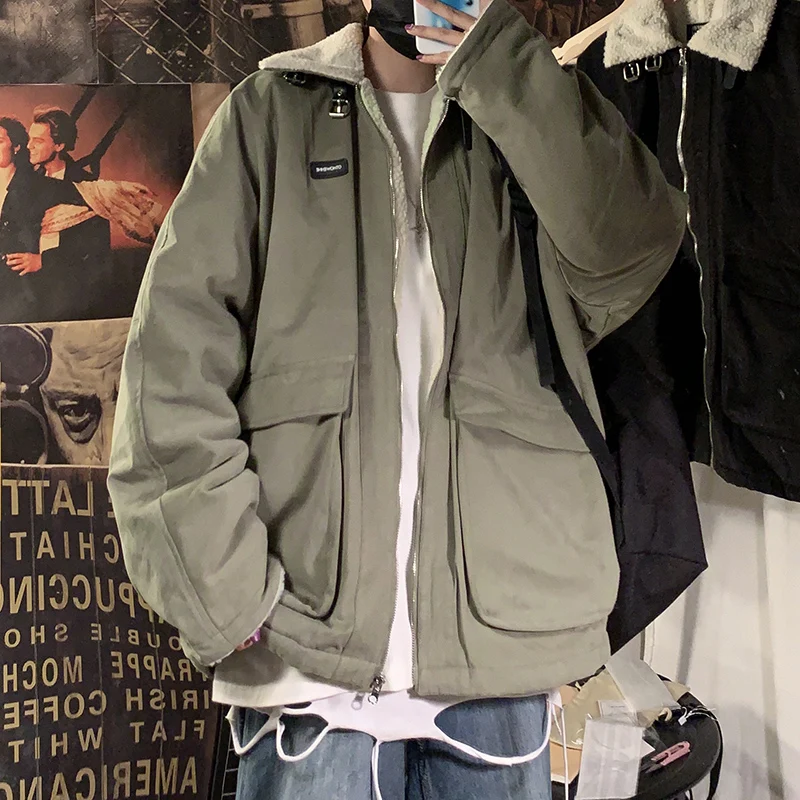 Privathinker, Мужская Осенняя плотная теплая куртка-карго с карманами, мужская куртка-бомбер, однотонная мужская куртка s, Повседневная Уличная куртка, Свободное пальто - Color: Green(AsianSize)