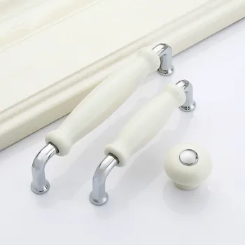 White Ceramic Door Handles Modern Furniture Knobs Zinc Alloy Ceramic Pulls Kitchen Cupboards Cabinet Door Drawer Handle