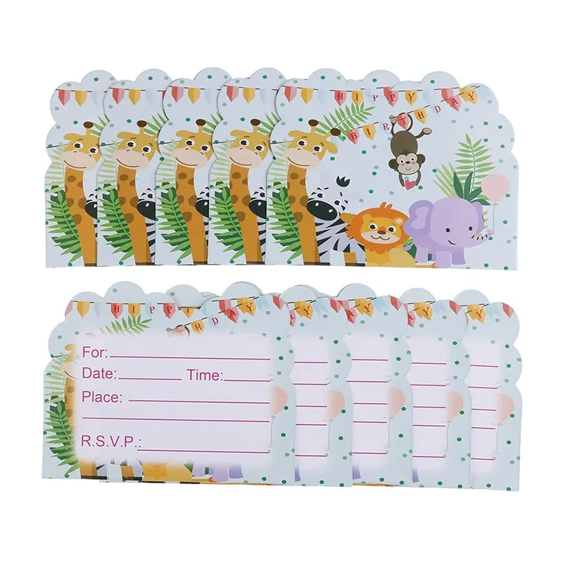 10pcs X Safari Theme Invitations Cards Kids Birthday Wedding Party Invitations