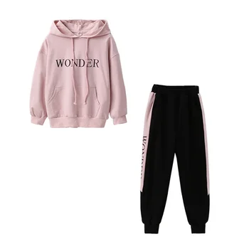 

Girls Clothes Suit 2020 Spring Autumn Letter Printed Hooded Long Sleeves Sweater+ Pants 2pcs Outfit Casual Children's Clothes