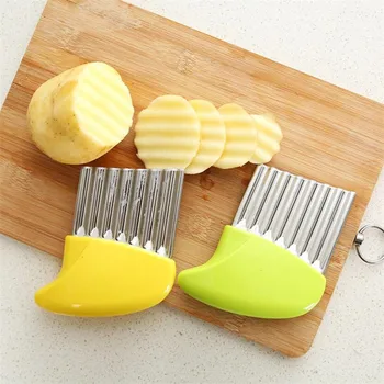 

4 Colors Wavy French Fries Cutter Stainless Steel Potato Slicer Vegetable Chopper Veggie Slicer Durable Kitchen Gadgets Cutter