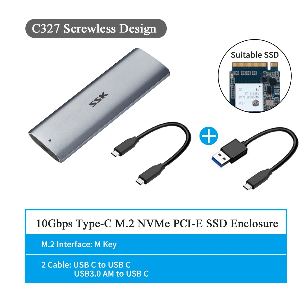 SSK M.2 SSD Case  NVME Enclosure M.2 to USB Type C 3.1 SSD Adapter for NVME PCIE or NGFF SATA based M key (M+B) key M.2 SSD Box box hdd external 2.5 HDD Box Enclosures