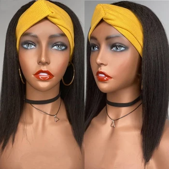 

Yaki Headband Wig Human Hair Half Wig With Head band Malaysian Remy Kinky Straight Headband Human Hair Wigs For Black Women