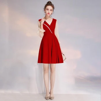

Bridal Gown 2019 Ready Ship Full Sleeves Graduation Homecoming Dresses with Pleat Homecoming Cocktail Party Dress Short