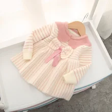 Детский свитер; осенне-зимний свитер для маленьких девочек; юбка в полоску с бантом