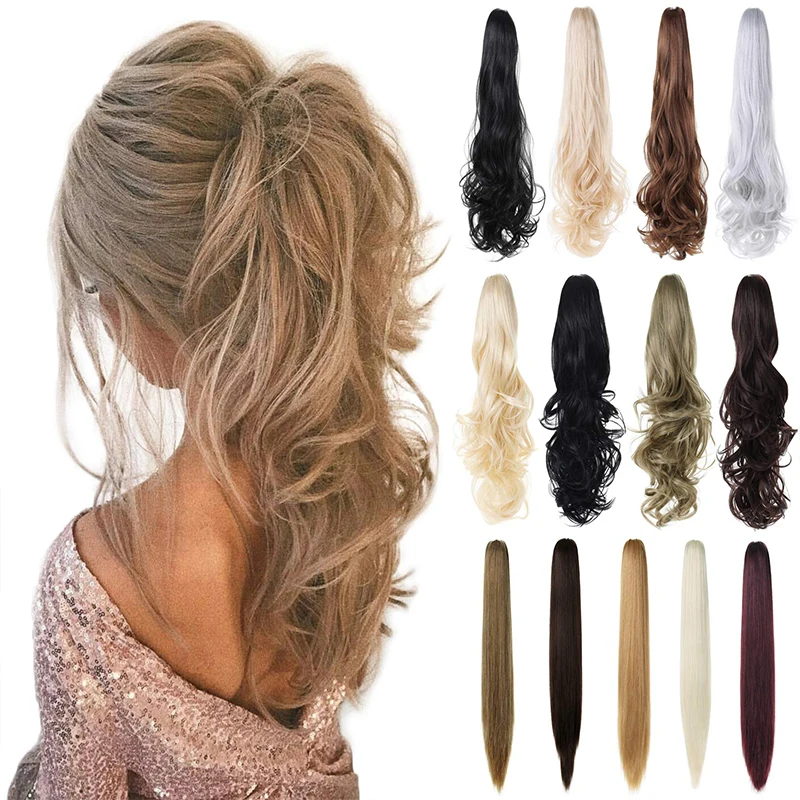 SHANGZI ponytail extensions synthetic claw clip on blonde ponytail wig pony tail Long curly hair women hairpiece 18-22 inch