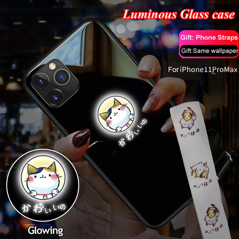 keaimaomi black Для iPhone/11 11 Pro Max X XR XS Max чехол животных Женщина-кошка собаки для маленького мальчика и девочки световой закаленное Стекло чехол для телефона чехол s+ Стекло пленка - Цвет: keaimaomi black
