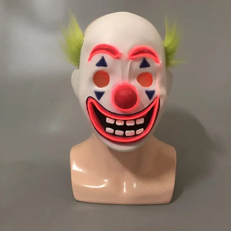 Mask Halloween Party Horror Full Head Adult Size Latex Mask Fancy Props Light Up Halloween Latex Joker Mask Clown Scary Head