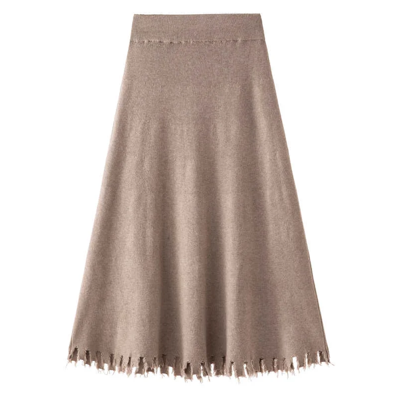 Women's Large Size Knit Skirt Female Autumn Winter Loose Plus Size A-line Skirt Pleated Skirt Long Solid Knit Skirt New ML266