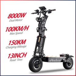 HOODAX 80-100KM/H Max Speed Adults Electric Scooter 8000W  Dual Motors 120-150KM Mileage 13Inch Offroad Tire Two Wheel E Scooter