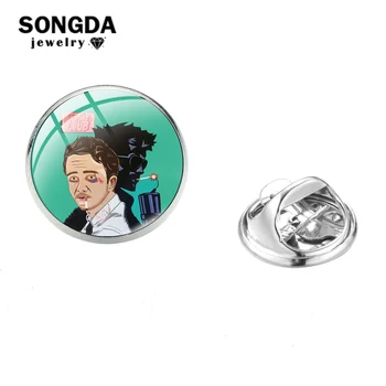 

SONGDA Fight Club Stainless Steel Clasp Pins Hippie Comic Printed Glass Round Lapel Pin Denim Jackets Backpack Badges Decor Icon