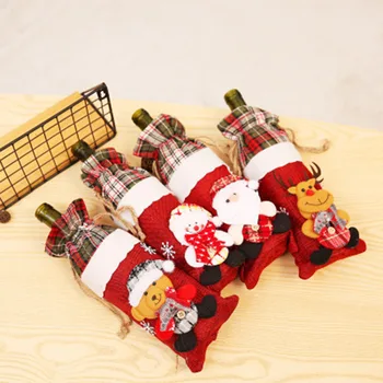 

Christmas Bottle Decor Set Santa Claus Snowman Deer Christmas Wine Bottle Cloth Cover Party Ornament SP99