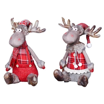 

2 Pcs Christmas Decorations for Home Red Elk Dolls Wedding New Year Decor Lovely Figures Sitting Toys Kids Christmas Gift - Grey